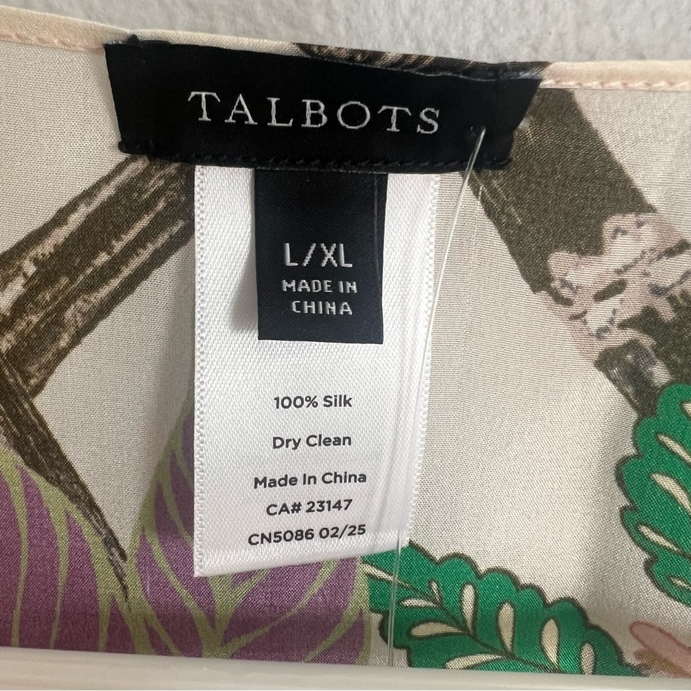 NWT‎ Talbots Silk BAMBOO FLORAL PONCHO Scarf Blouse L/XL - Picture 4 of 7